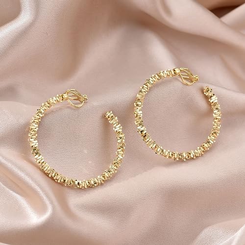 YOQUCOL 5CM(2.0IN) Golden Swingable Clip On Hoop Earrings for Women Non Pierced Ears Hoop Earrings - color: F