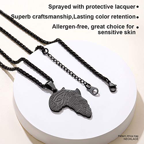 GOLDCHIC JEWELRY Africa Map Necklace for Men, Stainless Steel African Tribal/Egyptian Eye of Horus/I LOVE AFRICA/Elephant Map Hiphop Jewelry Unisex with 22'+2'Adjustable Chain - color: Eye of Horus - Black, style: Personalised Engraving