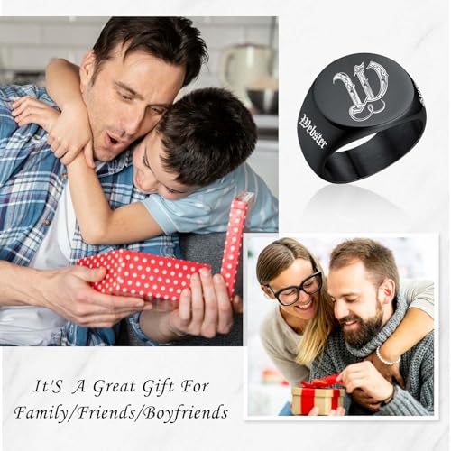 Custom Signet Ring for Men Personalized Initial Ring Custom Mens Rings Engraved Ring Customized Memorial Graduation Gifts for Father Husband Boyfriend Friends - color: Round Black