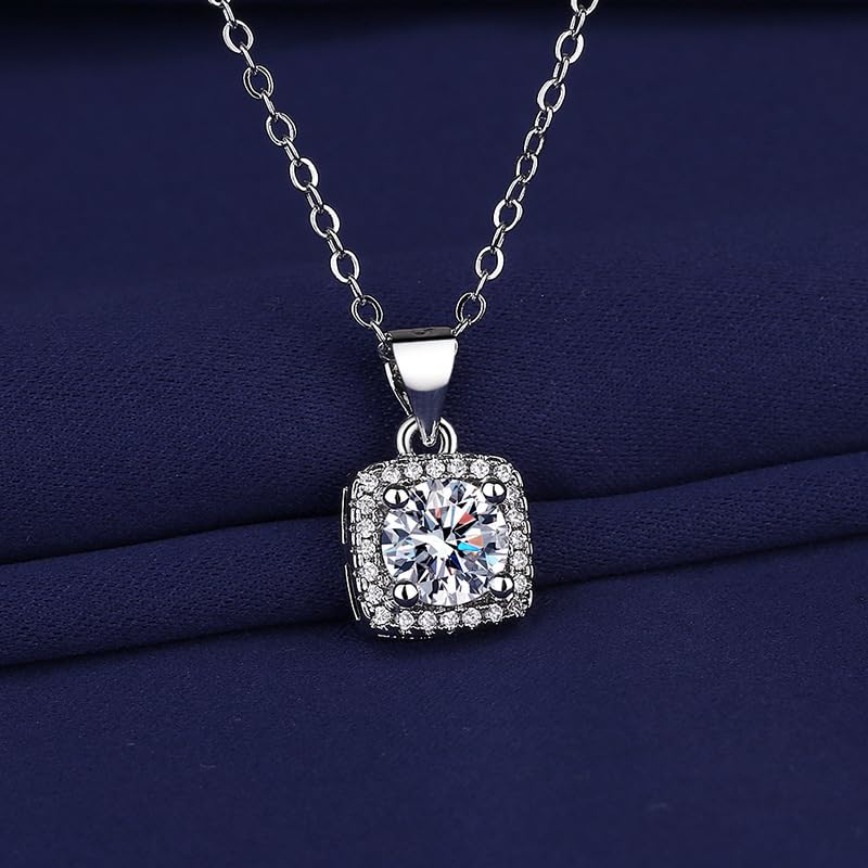 Cubic Zirconia Earring And Necklace Set For Women Trendy Square Halo Dainty Stud Earrings Necklace Set Silver