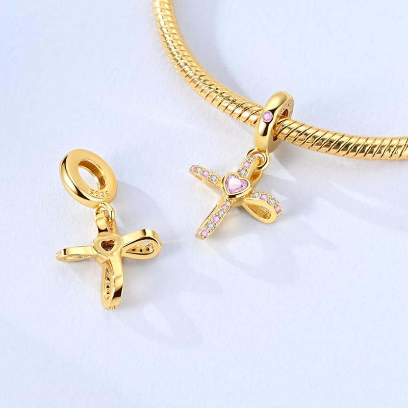 Gold Flower Family Charms for Bracelet Bead Charm for Women Jewelry Present - style: Gold Cross