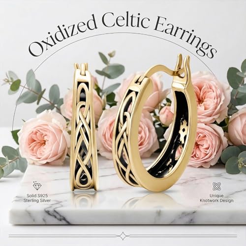 14K Gold Earrings for Women Gold Filigree/Celtic Huggie Earrings Jewelry Easter Mothers Day Gifts for Mom Girlfriend - style: Celtic-A
