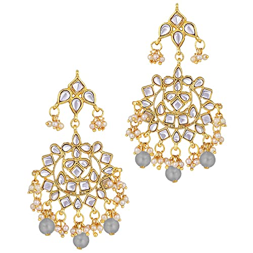 Aheli Elegant Indian Faux Kundan Studded Choker Necklace with Maang Tikka Set Ethnic Wedding Wear Bharatanatyam jewellery set Gift for Women - color: Grey