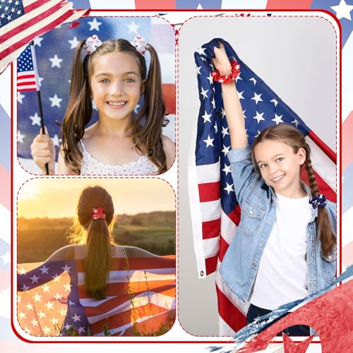 80 Pcs Red White Blue Patriotic Satin Hair Scrunchies for Women 4th of July Silk Hair Ties 250th Anniversary Elastic Bands Ropes Ponytail Holder Independence Day Party - style: Patriotic