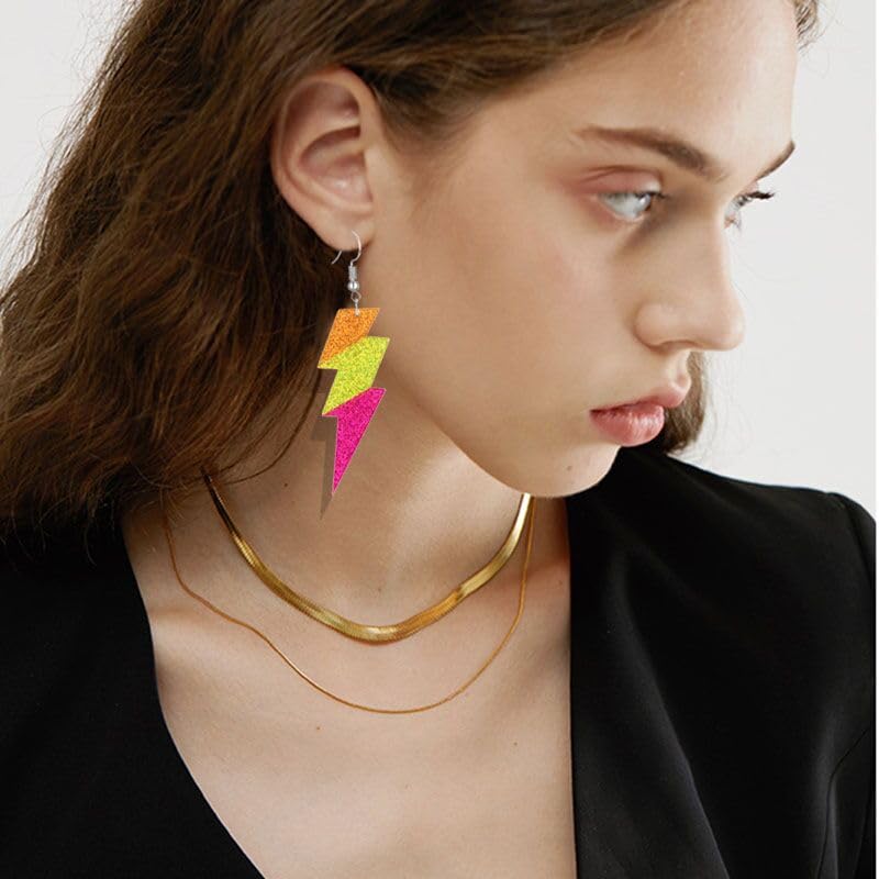 ONLYJUMP Acrylic Exaggerated Lightning Earrings Statement Punk Retro Geometric Delicate Neon Personalized Earrings Accessory Jewelry for Women - color: Orange yellow
