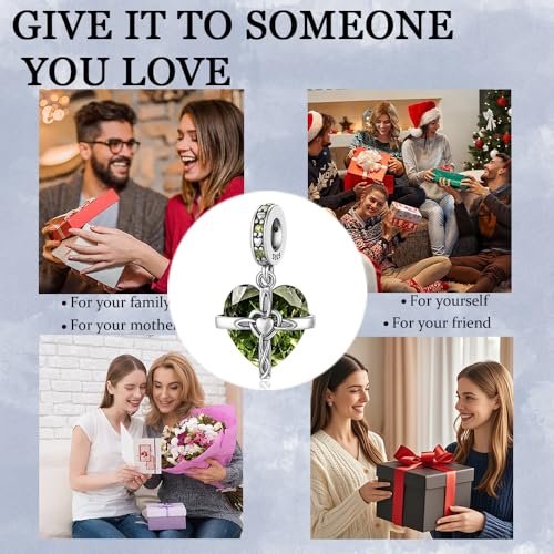 Birthstone Charms 925 Sterling Silver Heart Charms for Bracelets and Necklaces Birthday Day Christmas Gifts For Women - color: H-August
