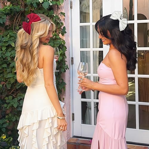 ISCRM Bow Hair Claw Clips for Women/Girls,Strong Hold Large Bow Claw Clip for Thick/Thin Hair Claws,Nonslip Silky Big Hair Bows Ribbons,Cute Hair Styling Accessories Gifts (red,white) - color: red,white