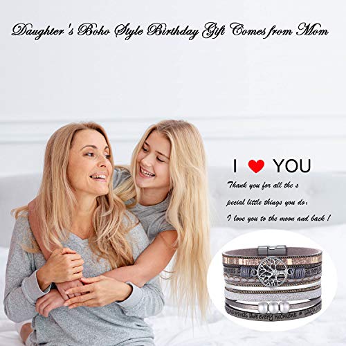 Desimtion Inspirational Tree of Life Boho Leather Wrap Bangle Bracelets for Women, Teen Girl Gifts Trendy Stuff, Fashion Accessories Jewelry Gifts for Women Girls - color: Grey