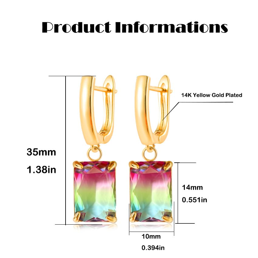 Geometric 14K Gold Crystal Stone Quartz Gemstone Leverback U Hoop Drop Dangle Earrings Jewelry for Women - color: E01
