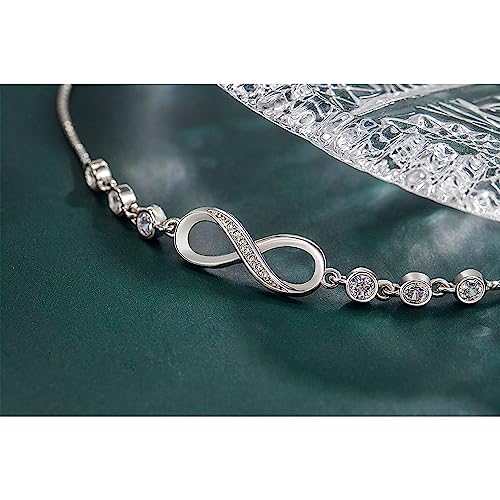 kelistom 925 Sterling Silver Bracelets for Women Teens, Love Heart Charm Chain Bracelet Bangle Fashion Jewelry Gifts - color: infinity zircon