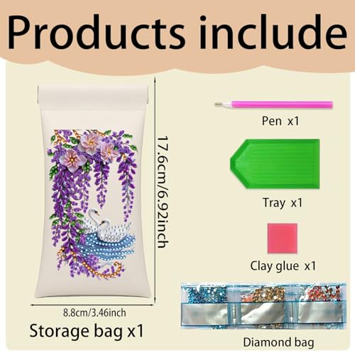 Diamond Art Painting Eye Glass Bag PU Sunglasses Glasses Storage Bag Built-in Glasses Cloth Press Automatic Closure - color: 3pcs-03