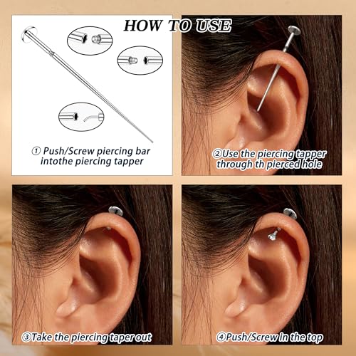 Piercing Ball Grabber Tool, 14-20G Taper for Changing Jewelry | Surgical Steel Flat Back Earrings Threader Tool Insertion Pin, Body Piercing Kit for Ear Rook Conch Nose Lip Jewelry Removal - style: Thread+Threadless(14G 16G 18G)