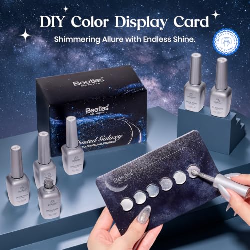 Beetles Silver Cat Eye Gel Nail Polish Set, Dusted Galaxy 6 Colors Magnetic Glass, Crystal, Pearl, Reflective & Glitter Silver Cat Eye Gel Polish Set with 2 Magnets, DIY Color Card for UV - color: A - Silver Cat Eye | Dusted Galaxy