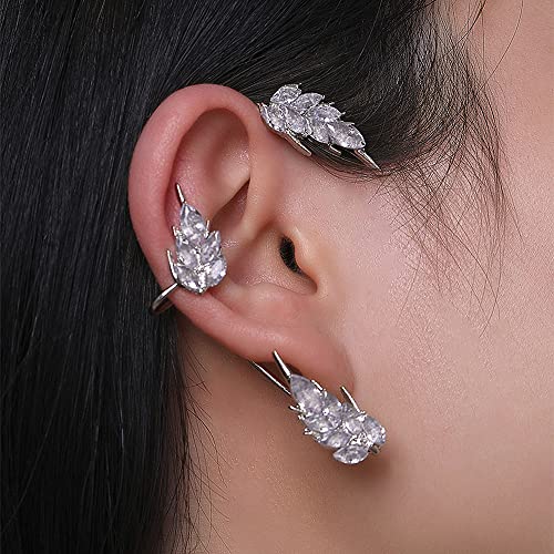 BETHYNAS Glitter Rhinestone Butterfly Flower Ear Cuff Sparkly Non-Pierced Crystal Tassel Fake Earrings Climber Lady Ear Wrap Bridal Party Ear Jewelry for Women and Girls - color: Silver Wheat
