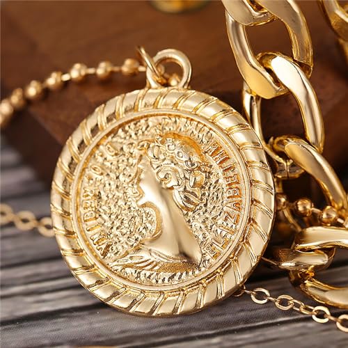 MJartoria Gold Layered Necklaces for Women Trendy Retro Birthflower Coin Pendant Necklace Dainty Chunky Chain Choker Necklaces for Jewelry Birthday Gifts - color: Golden, style: September Birthflower-Peony