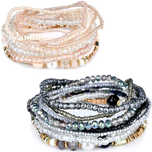 Fuqimanman2020 Bohemian Crystal Beaded Stackable Bracelets Handmade Colorful Crystal Pearl Seed Beads Bracelets for Women Jewelry - color: H