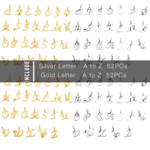 stino 200Pcs A-Z Metal Letter Charms for Jewelry Making, Capital Alphabet Initial Charms - color: 104Pcs Silver & Gold Cursive