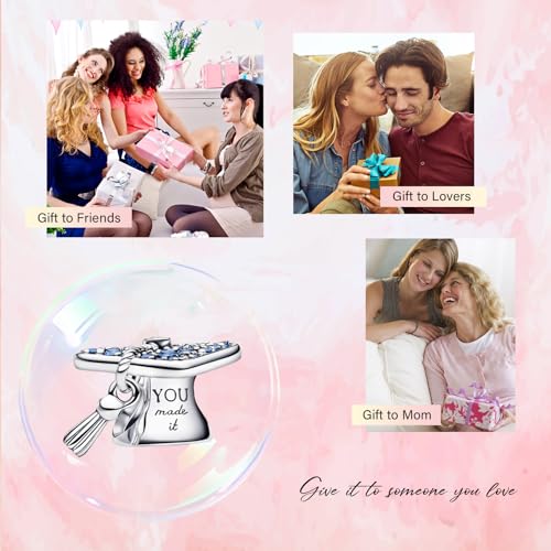 S925 Bead Pendant Charms for Bracelets Necklaces, Compatible with Pandora, Jewelry Making DIY - style: Grad Cap Silver Charm