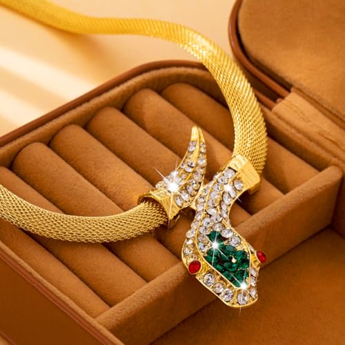 Punk Animal Snake Choker Necklace Hip Hop Rhinestone Snake head Cuban Link Chain Necklace Chunky Cuban Chain Crystal Jewelry for Women Gifts - color: Style C Gold