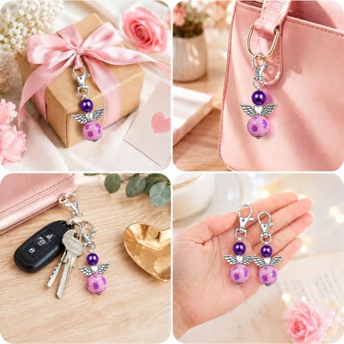 Metacipher 180Pcs DIY Angel Keychain Making Kit with Beads & Pliers | Angel Wing Spacers,Floral Beads,Lobster Clasps,DIY Bag Charm, Jewelry Making Supplies,Party Favor,Crafts for Women - color: Love Wings
