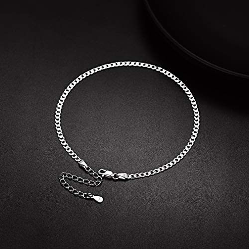 PROSILVER 925 Sterling Silver Ankle Bracelets For Women, Stylish Chain Anklets, Summer Beach Jewelry, 8.6-10.6 Inch Adjustable, Come with Box - style: 02 Cuban Anklet-3mm