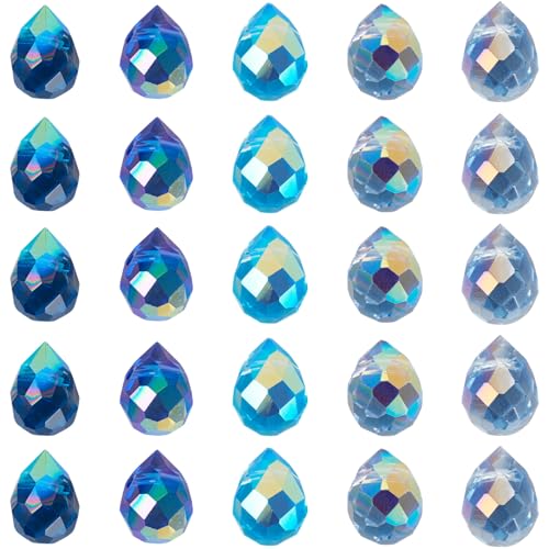 50Pcs Blue Faceted Teardrop Glass Beads Top Drilled Drop Spacer Glass Beads Transparent Water Drop Crystal Bead Teardrop Chandelier Charms for DIY Crafts Earring Necklace Making - color: Blue