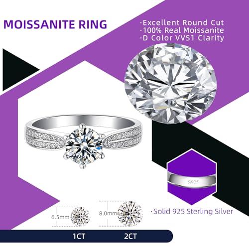 LUSHE Moissanite Engagement Ring 1-2CT D Color VVS1 Clarity 925 Sterling Silver with 18K White Gold Plated Solitaire Moissanite Wedding Promise Rings for Women - color: 002-1 Carat