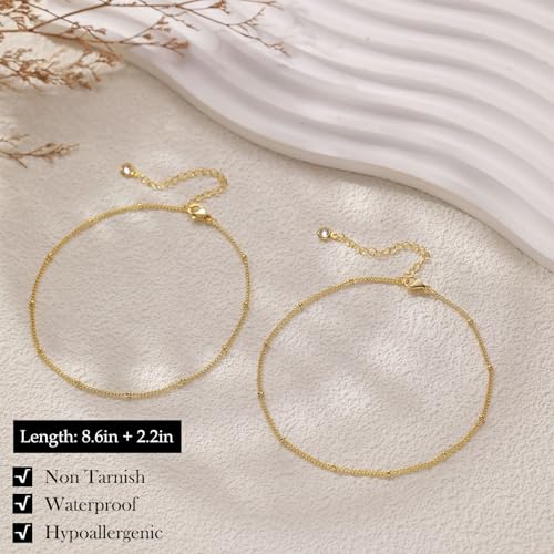 Gold Silver Ankle Bracelets for Women Waterproof 14K Gold Plated Anklets for Women Non Tarnish Dainty Layered Beaded Heart Anklet Set Summer Beach Foot Chain Jewelry Gifts Trendy Stuff - color: A- Beaded Anklets- Gold
