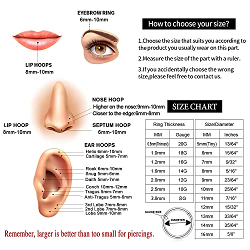 GAGABODY 2 Pcs Nose Rings 22G 20G 18G 16G 14G 12G 10G 8G Surgical Steel Piercing Rings for Nose Septum Cartilage Helix Tragus Conch Rook Daith Lobe from 5mm to 16mm Seamless Hoop Unisex Hinged Earrings - color: Silver-Twisted