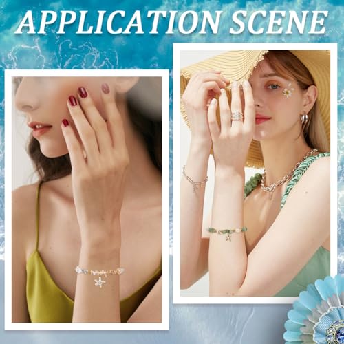 SUNNYCLUE 1 Box 6 Sets Sea Bracelet Making Kit Natural Stone Chip Beads Enamel Starfish Shell with Acrylic Pearl Rose Quartz Stone Chip Bead for Jewelry Making Kit Women Adults Starters Gift - style: Ocean 1