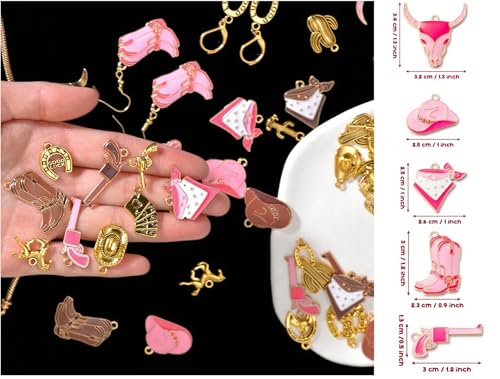 60Pcs Western Cowboy Cowgirl Charms for Jewelry Making DIY Craft Findings | Alloy Boot Cowboy Boot/Hat Horse Cactus Charms/ Pendants for Necklace Earrings Bracelet Keychain