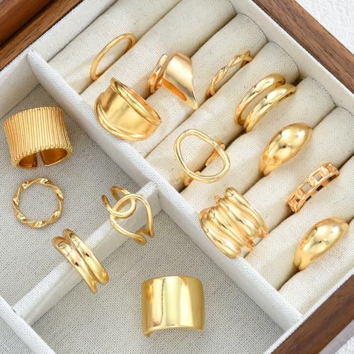 FUTIMELY 14K Gold Stackable Knuckle Rings Set for Women,Aesthetic Silver Trendy Dainty Open Midi Rings Set,Midi Finger Rings Pack Jewelry Gifts - color: Gold5