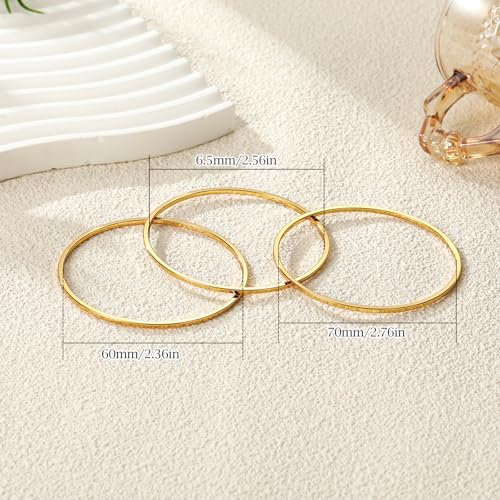 Awinesn 18K Gold Plated Bangles for Women Stainless Steel Glossy Stackable Thin Round Bracelets Solid Plain Polished Bangles Bracelets Set of 3 Jewelry for Women - size: 7.5 inches, style: classic-3-G