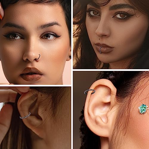 FUNLMO 20G 18G 16G 12G Nose Ring Hoop Conch Rook Daith Helix Tragus Piercing Jewelry 316L Surgical Steel Cartilage Earring Conch Hoop Earring Septum Jewelry Belly Lip Ring 5mm to 14mm - color: Black-Vitrail Medium CZ, 1pc