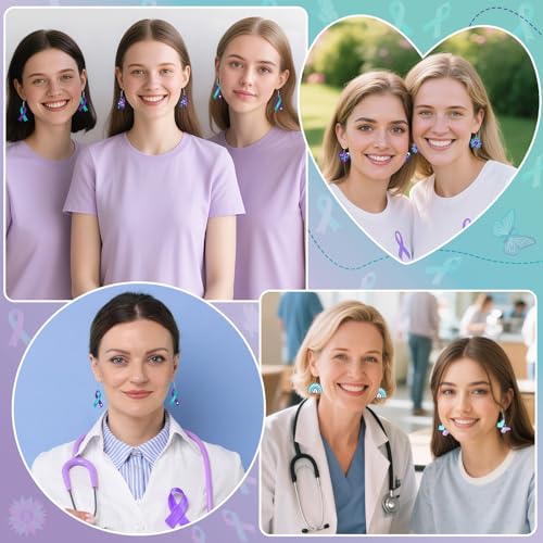8 Pairs Suicide Prevention Awareness Acrylic Earrings for Women | Teal Purple Ribbon Dangle Earrings, Suicide Prevention Publicity Activities, Lightweight Acrylic, Double Side - style: Suicide Prevention Awareness