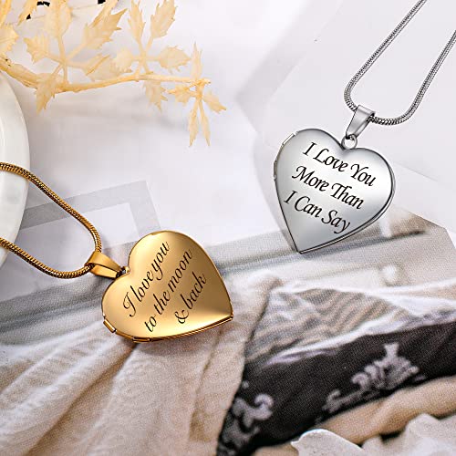 Farfume Personalized Photo Necklace for Women/Men, Memorial Jewelry Gifts | Holds 2 Pictures Pendant, Custom Engraved Text, Beautiful Locket for Girls, Durable Stainless Steel, Mothers Day Gifts - color: Heart Locket Silver
