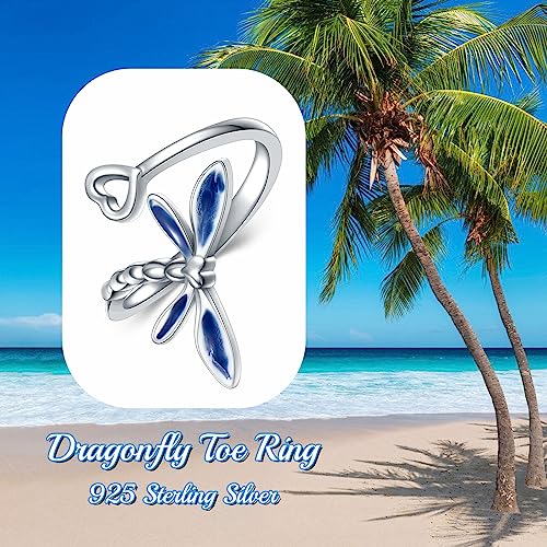 Dragonfly Toe Ring for Women 925 Sterling Silver Dragonfly/Butterfly/Cat/Paw Toe Rings Adjustable Open Ring for Women Christmas Jewelry Gift - color: Dragonfly-Toe