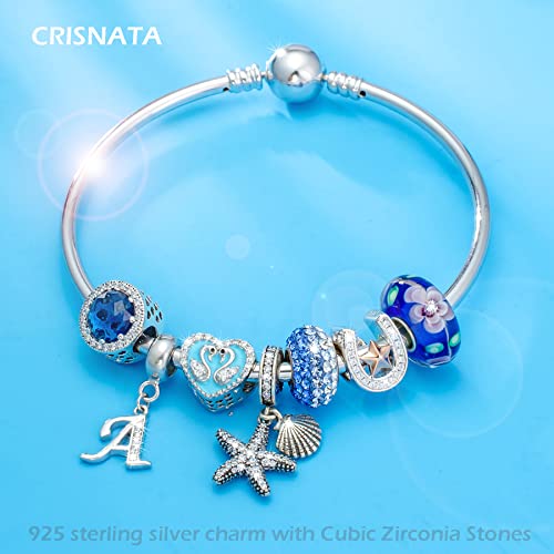 26 Letter Pendant Charms, Polished 925 Sterling Silver Complete Initial A-Z Dangling CZ Stone Alphabet Beads, fits European Bracelet Necklace, Gift for Mother/Father/Daughter/Son/Sister/Aunt - color: Letter A CZ Pendant Charm
