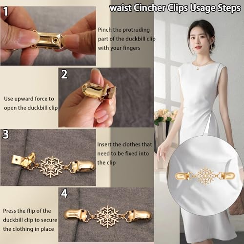 2 PCS Waist Cincher Clips Dress Clips Back Cinch for Shawl Cardigan Sweater Clothes Shirt Tightener Clip(Silvery Golden) - color: Color S
