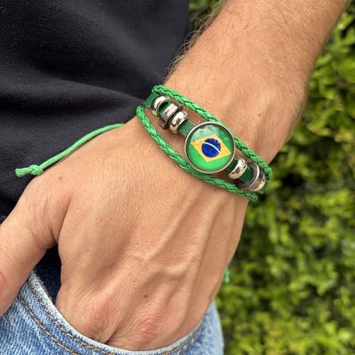 World Cup National Team Soccer Fan Bracelet – Faux Leather – Sports Fashion Jewelry - color: Brazil Green