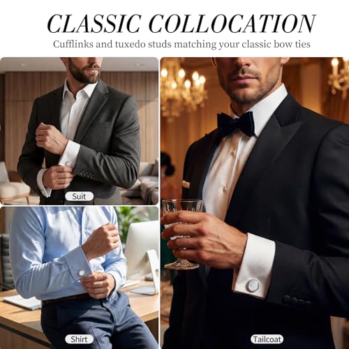 Tuxedo Cuff Links,Cufflinks for Men | Stainless Steel, Lead-Free and Nickel-Free, Gift Box Packed, Boyfriend Husband Father, Wedding Party Anniversary Birthday - color: White
