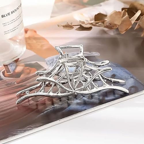 Spider Web Alloy Hair Claw Clips, 1Pcs Silver Punk & Y2K-Style Hair Accessory for Thin Hair - color: Silver Spider Web