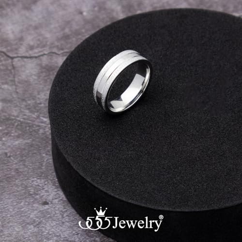 555Jewelry 4mm Sandblast Stainless Steel CZ Wedding Band Ring for Women & Men - color: Silver Style 8