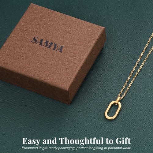 SAMYA Stainless Steel Necklace for Women | Minimalist Oval Clasp Necklace and Paperclip Chain Necklace, Modern Gold Silver Tone Necklace - color: Gold