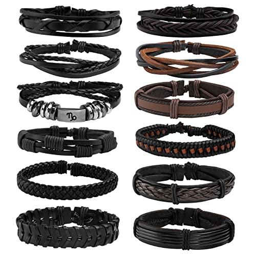 MILAKOO Braided Leather Bracelet for Men Women Cuff Wrap Bracelet Adjustable Black and Brown - color: Multicolor (Horoscopes)