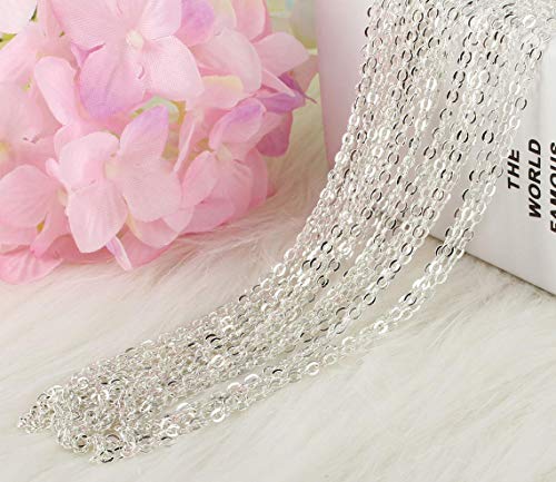 ALEXCRAFT Wholesale 12 PCS Silver Plated Solid Brass Fine Flat Cable Chains | Bulk for Jewelry Making 18-30 inches (24 Inch(2MM)) - color: Silver, size: 24 inch-0.079 inch