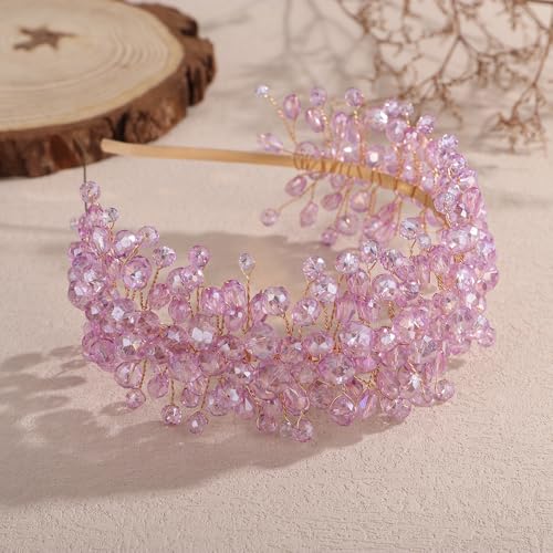 Denifery Large Crystal Headband for Wedding Bridal Hair Band Headpiece for Party Prom Hair Accessories (purple) - color: purple