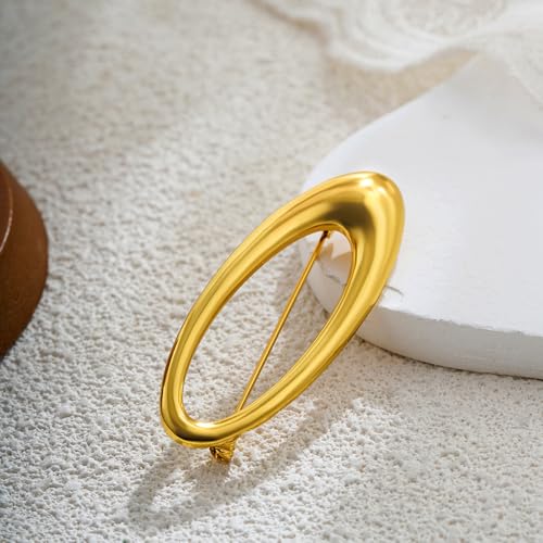 Minimalist Oval Brooch for Women Men Gold-Tone Geometric Lapel Pin Dainty Elliptical Badge for Suit Tie Dress Hat Bag Simple Fashion Jewelry Boutonniere Corsage Accessory