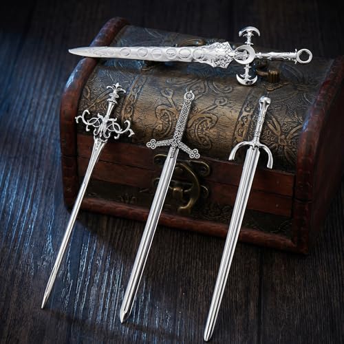 Sword Hair Pin Set, 4 Pcs Gothic Viking Hair Accessories for Women Medieval Hairs Sticks Fantasy Renaissance Hairs Jewelry Cosplay Hairpins Retro Metal Chopsticks Viking Themed Halloween Gifts