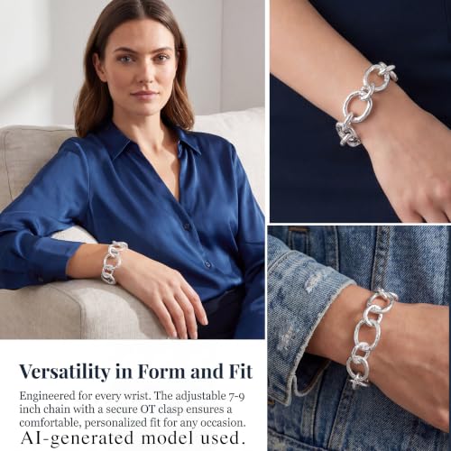 18K Gold Plated Hammered Toggle Bracelet for Women | Chunky hammered statement bracelet with a toggle closure and 3 adjustable sizes, designed for everyday wear and gifting - style: Style Three